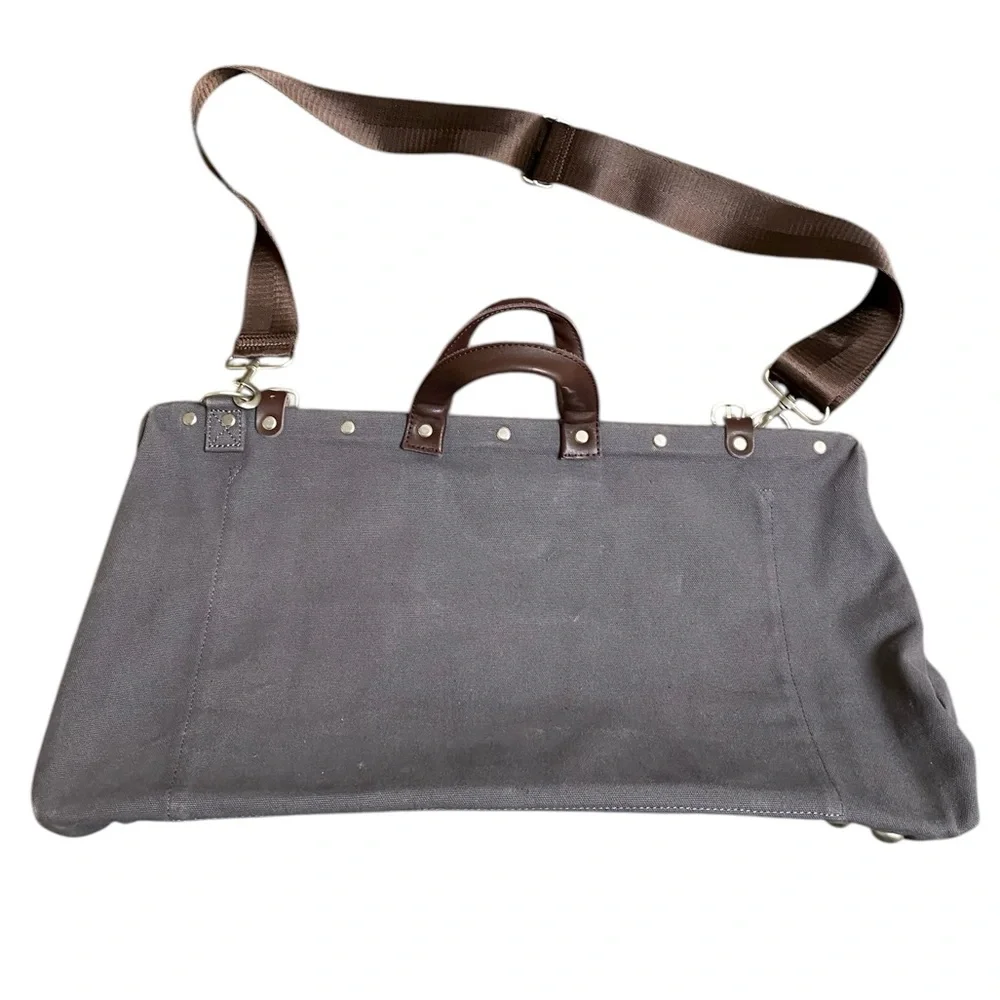 Line of Trade No. 0312 Canvas Weekender Duffel Bag Gray Leather Carry On Tote